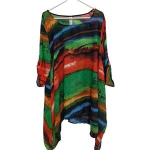 Come N See Womens Wearable Art Tunic Top Size 1X Abstract Asymmetric Lagenlook
